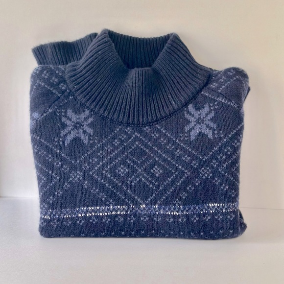🍦SUNDAE SPRING SALE🍦SNOWFLAKE SWEATER Luxe Navy Wool Metallic We Norwegians XS - Picture 2 of 15